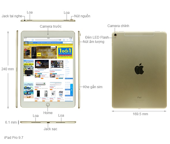 Apple ipad pro 9.7 inch đà nẵng , apple center , 30 nguyễn văn linh 