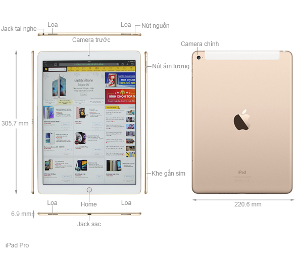 Cấu hình ipad pro 12.9 inch , Apple center đà nẵng , 30 Nguyễn văn linh 