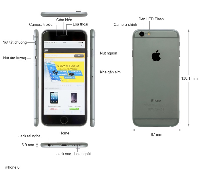 cầu hình chi tiết iphone 6 , apple center đà nẵng 