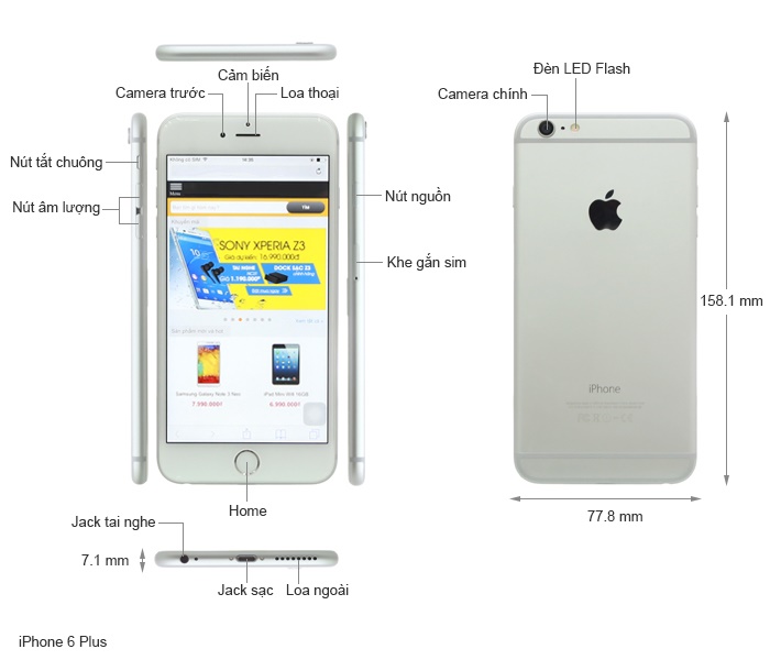 cấu hình iphone 6 plus đà nẵng , gold , while , Gray 